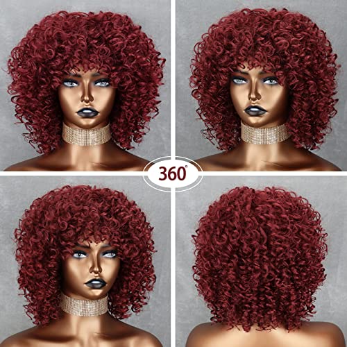 Xinran Şarap Kırmızı Afro Kıvırcık Peruk, Afro Kinky Bordo Peruk Siyah Kadınlar için, sentetik Kıvırcık Peruk Doğal Görünümlü Günlük