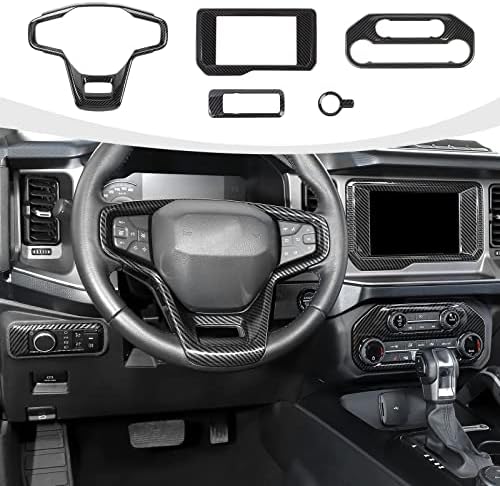 RAZPOY Bronco için 5 ADET Karbon Fiber İç Trim Kiti, direksiyon Trim ve Klima Anahtarı Çıkartması ve Navigasyon Paneli Kapağı ile Uyumlu