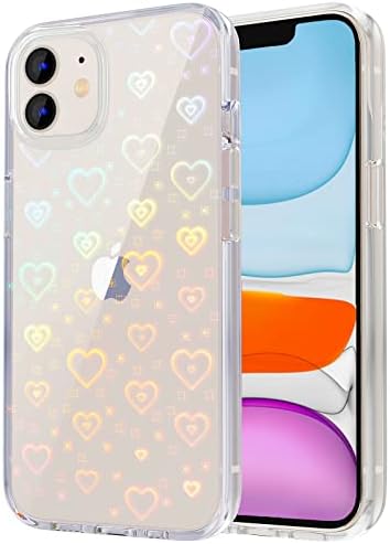Iphone 11 Kılıf için Tksafy, Temizle Glitter Sevimli Lazer Holografik Aşk Kalp Desen Kadınlar Kızlar için, Apple iPhone 11 6.1 inç