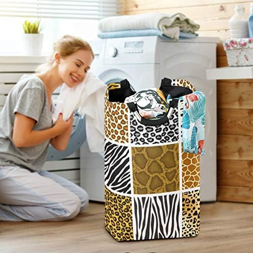 YYZZH Hayvan Derisi Desen Leopar Baskı Zebra Çizgili ızgara kontrol Büyük çamaşır torbası Sepet Alışveriş Çantası Katlanabilir Polyester