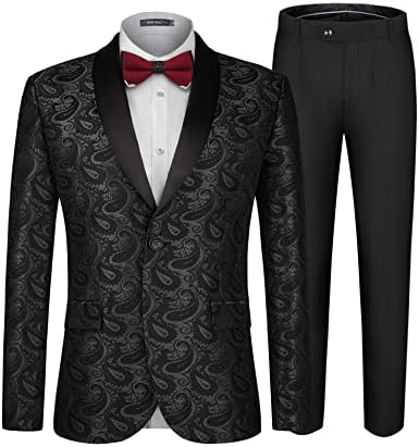 MAGE ERKEK erkek 2 Parça Slim Fit Çiçek Smokin Takım Elbise Paisley Tepe Yaka Bir Düğme Tek Göğüslü Takım Elbise Ceket pantolon seti