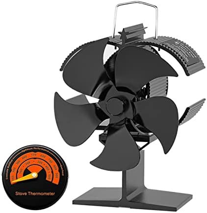 Uongfi 5 bıçakları ısı Powered soba Fan siyah şömine günlük ahşap brülör sessiz ev şömine Fan verimli ısı dağılımı ısı Fan (renk: termometre