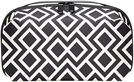 Taşıma çantası Seyahat kılıf çanta USB kablo düzenleyici Cep Aksesuar Fermuar Cüzdan, Siyah Beyaz Geometrik Desen Modern