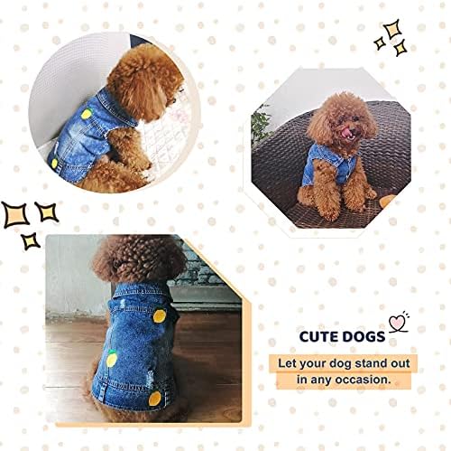 QTBOOM Pet Köpek Giysileri Sevimli Limon Nakış Mont Köpek Kedi Makinesi Yıkanabilir Köpek Gömlek Serin Mavi Köpek Denim Ceket Küçük