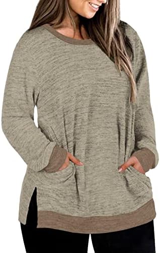 DOLNİNE Womens-Plus-Size-Sweatshirtler Uzun Kollu Cepli Yan Bölmeli Tunikler