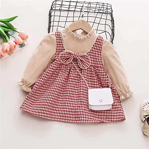 KAGAYD Elbiseler için Bebek Kız Toddler Kız Kış Uzun Kollu İlmek Ekose Fırfır Elbise Prenses Elbise Elbise 4 t Kız (Kırmızı, 18-24