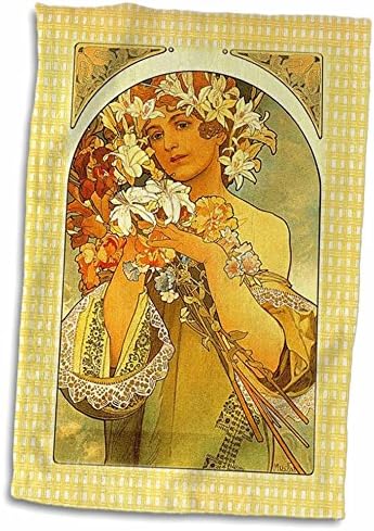 3dRose Florene-Art Deco ve Art Nouveau - Muchas Flower Lady Art'ın Baskısı-Havlular (twl-204285-3)