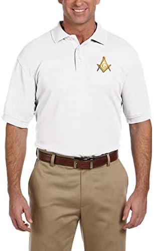 Altın Kare ve Pusula işlemeli Masonik erkek Polo Gömlek