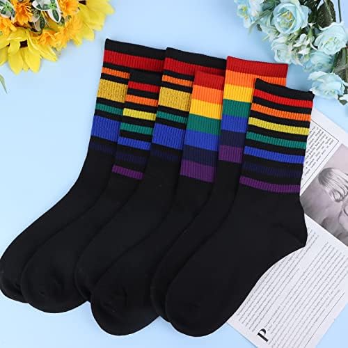 3 Pairs Gökkuşağı çizgili çoraplar Gurur Siyah Astar Çorap Atletik Ekip Çorap LGBT