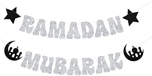 Ramdan Mübarek Afiş, Ramazan Parti Süslemeleri, Bayram Festivali Parti Dekorasyon Malzemeleri, Müslüman İslam Parti Kaynağı gümüş parıltılı