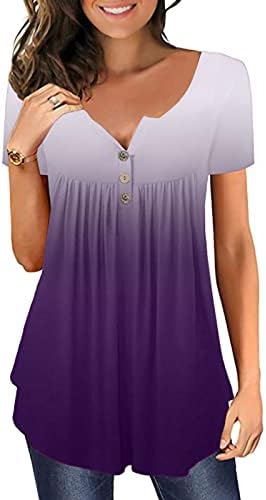 Wenını Tunik Bluzlar Kadınlar için-Bayan Gömlek Kısa Kollu V Boyun T Gömlek Degrade Düğme Bluz Kadınlar için Tees