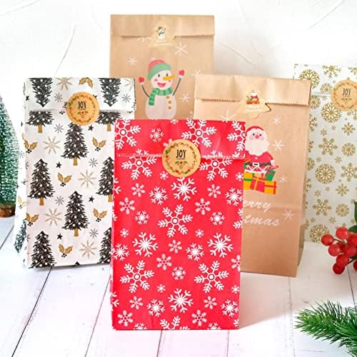 Çıkartmaları ile 12 Paket Noel ikram çantaları, 9. 1x4. 7x3 İnç Noel Kraft Kağıt Torbalar Noel Goody Çanta Noel hediyesi Çanta, Şeker