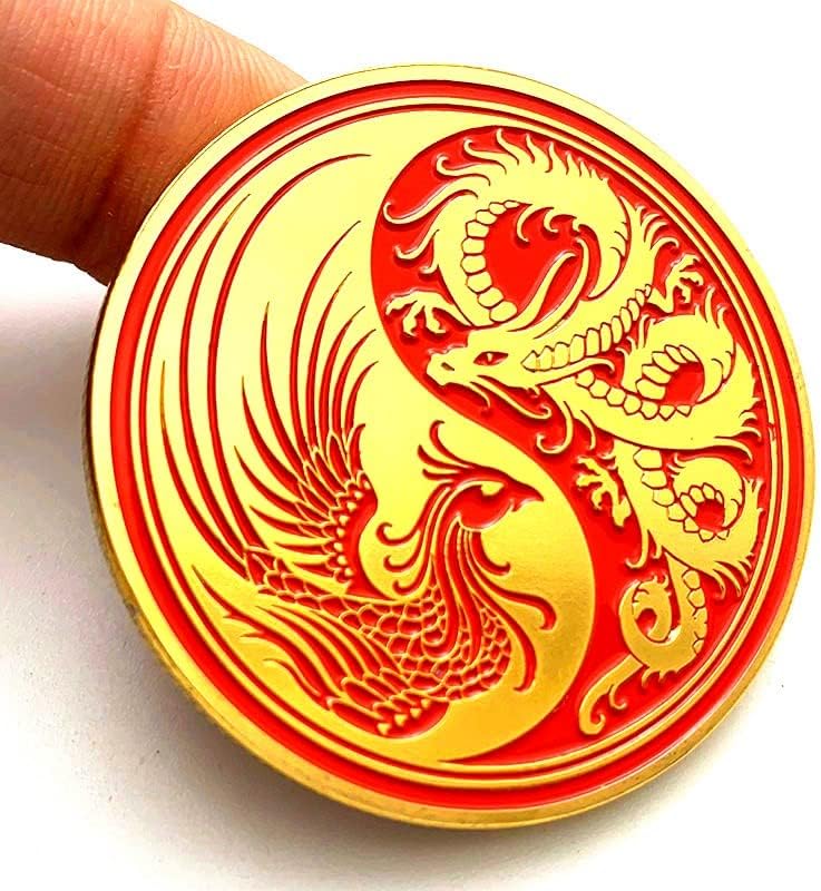 Ejderha ve Anka Uğurlu Altın Kaplama Paralar Dört Hayvanlar Tai Chi yin ve yang parmak uçları Oyun altın madalyonlar Metal Şanslı Madalya