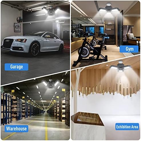 Rufbjkd LED garaj ışıkları 2 Paket, 60W 6500LM Süper parlak garaj ışıkları, 3 ayarlanabilir Led panelli deforme Olabilen Led garaj