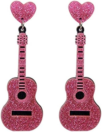 Gitar Dangle Küpe Enstrüman Küpe Kadınlar Kızlar için Akrilik Klasik Gitar Küpe Punk Tarzı Keman Enstrüman Damla Küpe