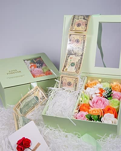 Nakit Hediye için Para Çekme Kutusu - Kapaklı ve Şeritli Hediye Kutusu, Lüks Para Çekme Çiçek Hediye Kutusu, Benzersiz Doğum Günü Sürpriz