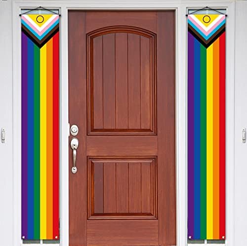 Sunwer Interseks İlerleme Gurur Sundurma Afiş Haziran LGBT Kutlama Partisi Dekorasyon Eşcinsel Gökkuşağı Ön Kapı Asılı Afiş Duvar Zemin