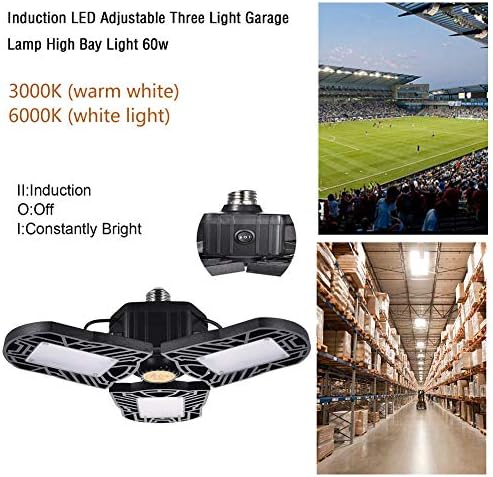 YUYVHH Led Garaj ışıkları, 60W 6000 LM Deforme Üçlü Glow Garaj Aydınlatma 3 Ayarlanabilir Led Paneller, parlak Tavan ışık Led mağaza