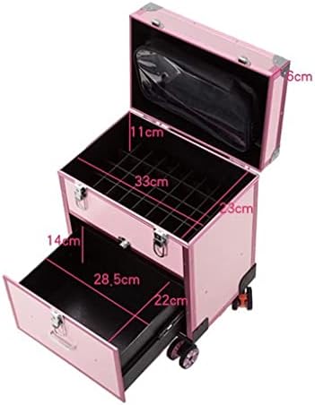 XZJJZ Makyaj Bagaj Seyahat Bavul Kozmetik saklama kutusu Pembe Retro Profesyonel makyaj arabası Tekerlek Taşıma çantası