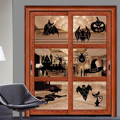 KESYOO 1 Takım PVC Cadılar Bayramı Temalı Tasarım Yarasa Cadı Kale Şekilli Perili Ev Bar Vitrin Pencere Oturma Odası Yatak Odası (Siyah)
