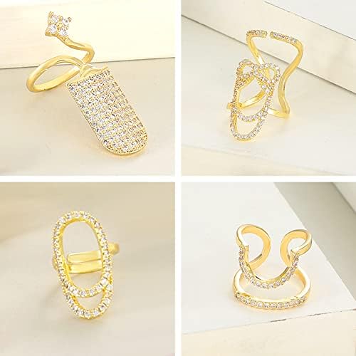 4 Adet tırnak Yüzük Kadınlar için Rhinestones Parmak Ucu Yüzük tırnak mücevheri Altın Metal Tırnak Dekorasyon Tırnak Koruyun