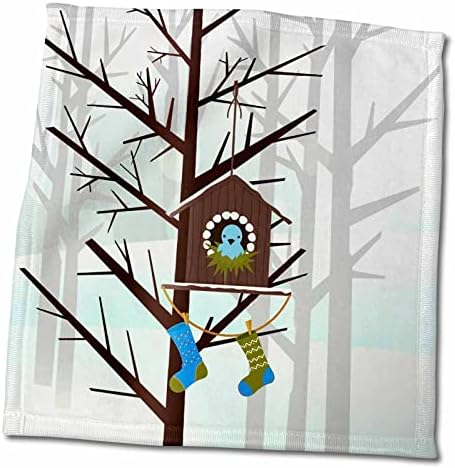 Bir Kuş Evinde Noel Çorapları ile 3dRose Tatil Ormanlık Sahnesi - Havlular (twl-262632-1)