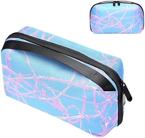 Taşıma çantası Seyahat kılıf çanta USB kablo düzenleyici Cep Aksesuar Fermuar Cüzdan, Vaporwave Psyche Neon Mavi Pembe Dikenler