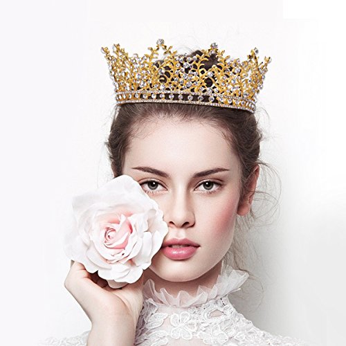FRCOLOR Mücevherli Barok Kraliçe Altın Prenses Taç Vintage Kristal Elmas Düğün Taçlar ve Çelenkler Kostüm Partisi Saç Aksesuarları