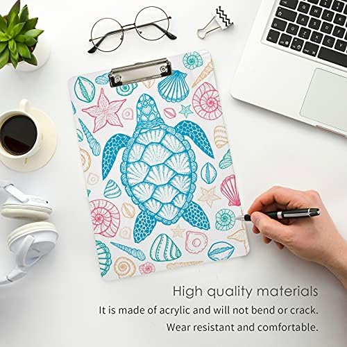 Deniz Kaplumbağası Plastik Pano 9 x 12.5 Akrilik Clipboards Düşük Profilli Klip A4 Mektup Boyutu Ağır Kurulu Öğrenciler için Kadın