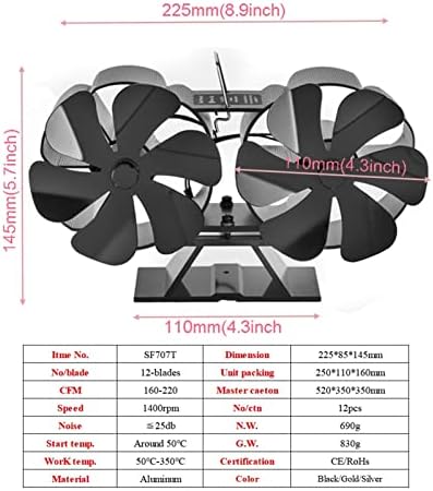SYXYSM Powered Soba Fan Yükseltme 12 Bıçakları odun sobası Fan Şömine Soba Aksesuarları Şömine Soba Fan Hiçbir Elektrik için Şekilde