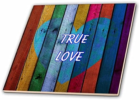 Çok Renkli Ahşap Tahtaların 3dRose Görüntüsü Kalp Kelimeleri Gerçek Aşk - Fayans (ct_354062_1)