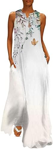 2023 Maxi Elbiseler Kadınlar için Yaz Seksi Çiçek Baskılı Boho Elbise Gevşek Uzun Kat Uzunluk Tank Elbise Kolsuz Yensiz