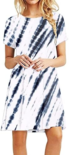 SUTWOEN Plaj Elbiseleri Kadınlar için 2023 Moda Kravat Boya Sundress Casual bol tişört Elbise Kısa Kollu Yuvarlak Boyun Mini Elbise
