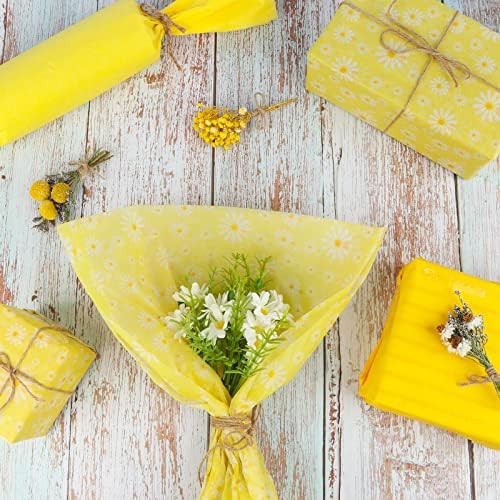 60 Yaprak Sarı Papatya Çiçek Baskı Doku Kağıt hediye keseleri Sarma Doku Çiçek hediye Paketi Doku Doğum Günü Bebek Duş Parti Favor
