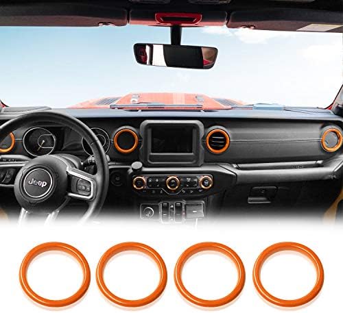 Kujunpao Dashboard Klima Hava Çıkış Vent Halka çerçeve Dekor Sticker Trim için Uyumlu Jeep Wrangler JL 2018-2021 ABS 4 adet (Turuncu)