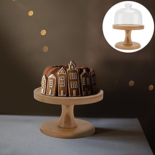 ABOOFAN Standı Dekoratif Tepsi Kubbe Kapaklı 1 Set Ahşap Kek Standı Cam Cupcake Cloche Kubbe Kapağı Yuvarlak Tatlı Servis Kek Tabağı