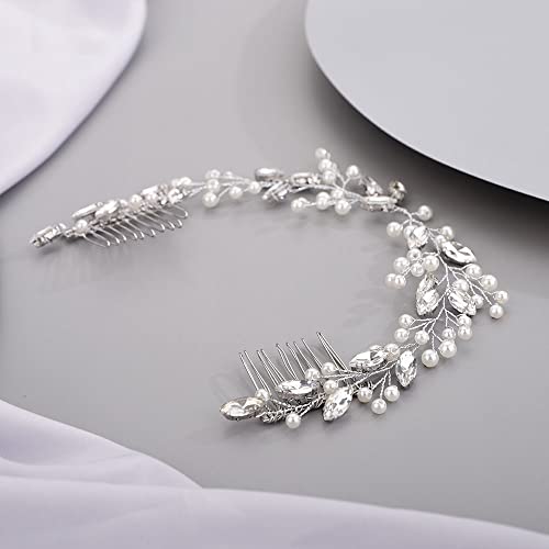 Ücretler Gelin İnci Kristal Saç Asma Tarak Düğün Gümüş Uzun Kafa Bandı Saç Tarak Moda El Yapımı Başlığı Gelin Saç Aksesuarları Düğün