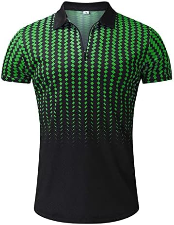 ZDDO Erkek Fermuar polo gömlekler Kısa Kollu Zip Boyun Golf Üstleri Sokak 3D Dijital Grafik Aslan Baskı Patchwork Kas Gömlek