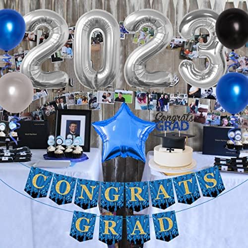 2023 Mezuniyet Süslemeleri Mavi Gümüş, Tebrikler Grad Banner & Cake Topper, Sayı 2023 Balon, Mezuniyetler ve Yeni Yıl Partisi Malzemeleri