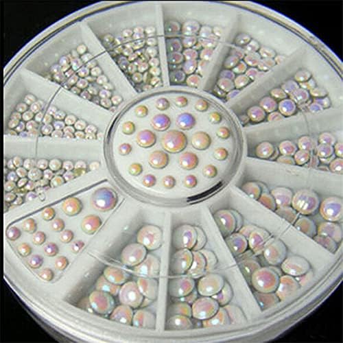2MM / 3MM / 4MM DIY 3D Beyaz AB Metal İnci Tırnak Glitter Tırnak Kristal Rhinestones Tırnak Sanat Süslemeleri Manikür Araçları - (Renk: