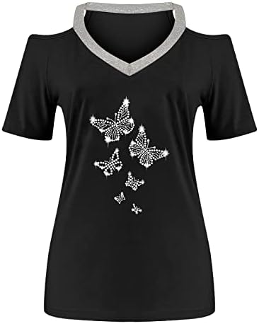 T Shirt Bayan Yaz Sonbahar Soğuk Omuz Elbise Moda Kısa Kollu Pamuklu V Yaka Grafik Bluz Tee Kadınlar için 3C 3C