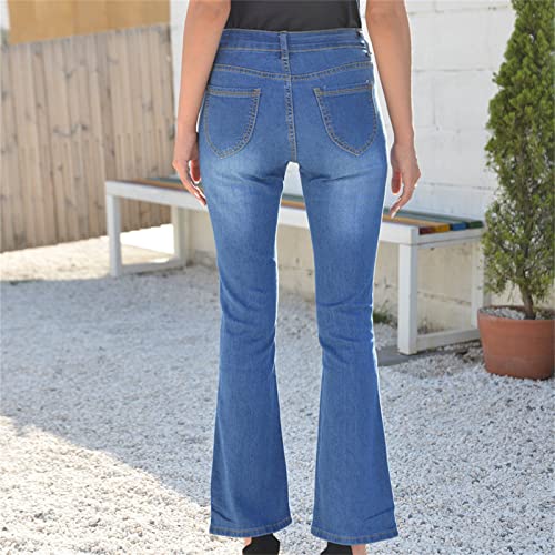 Bayan İşlemeli Ayak Bileği Flare Kot Yüksek Bel Slim Fit Çan Alt Kot Pantolon Popo Kaldırma Sıska Streç Jean (Mavi, Küçük)