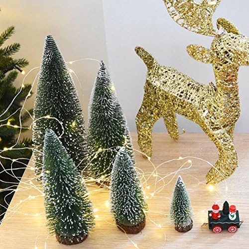 Noel Süs Amosfun Mini Buzlu Masa Noel Çam Ağacı Ahşap Taban ile Noel Ev Partisi Dekorasyon Süsler-25 cm
