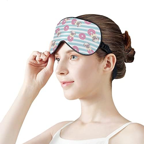 Pembe Komik Pug ve çörek göz Maskesi uyku körü Körüne ayarlanabilir kayış blokları ışık gece kör seyahat uyku Yoga Şekerleme Kadın