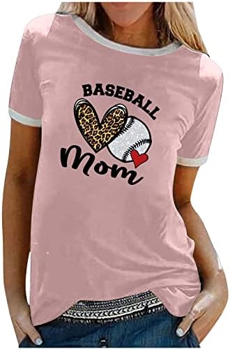 Kadın Üstleri Sevimli Kalp Grafik Gömlek Tatil Moda Beyzbol Anne Tees Kısa Kollu Ekip Boyun Rahat Gevşek Bluzlar