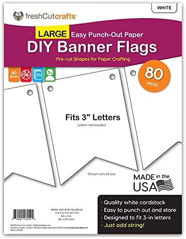 FreshCut El Sanatları / 80 adet Kağıt DIY Afiş Bayrakları BEYAZ Flama Afiş, büyük (3. 75x5 inç), ABD Yapımı kart Stoğu Parti Süslemeleri