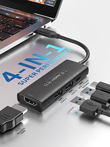 USB C Hub, Kakdsoıp USB C Hub Multiport Adaptörü 4 in1 ile 4K@30Hz HDMI, 100 W Güç Teslimat, USB 3.0 Veri, USB 2.0 Veri, Laptop Hub
