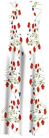 DOPOCQ Elbiseler Kadınlar için 2023 Yaz Ekip Boyun Kolsuz Bir Çizgi uzun elbise Rahat Baskı Büyük Hem Maxi Elbise Cepler ile
