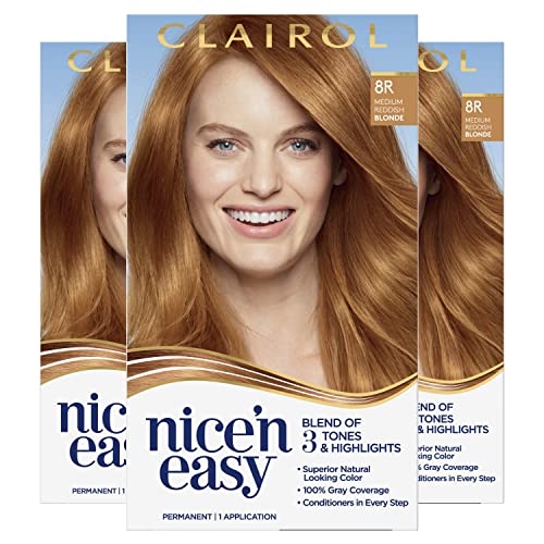 Clairol Nice'n Easy Kalıcı Saç Boyası, 8R Orta Kırmızımsı Sarı Saç Rengi, 3'lü Paket