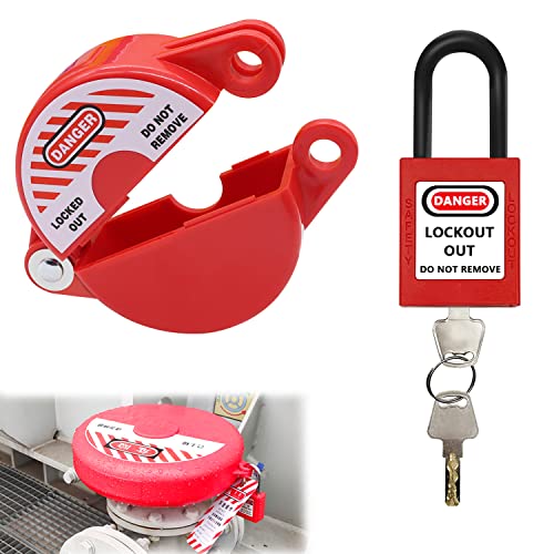 smseace Kırmızı sürgülü vana Kilitleme ve Güvenlik Asma Kilit ile 2 adet Anahtar Vana Kilitleme Çapı 1-2.5 inç için Kullanılan Açık
